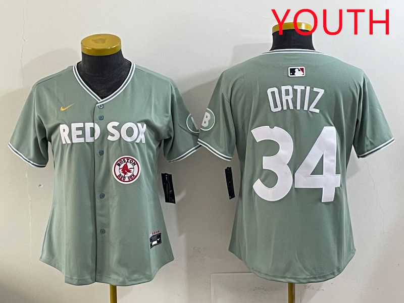 Youth 2025 Boston Red Sox #34 Ortiz Light Green Joint Name Nike MLB Jersey style 9